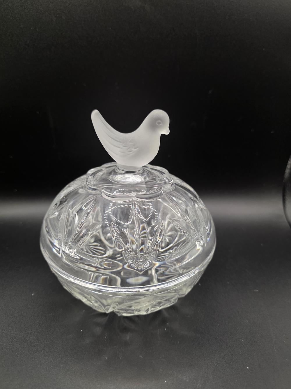 Clear Glass Trinket Dish with Frosted Bird Lid